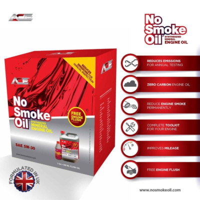 NO SMOKE OIL  SAE 05W-30 Zero Carbon With 500ml Ace Flush Oil, Reduces Emissions