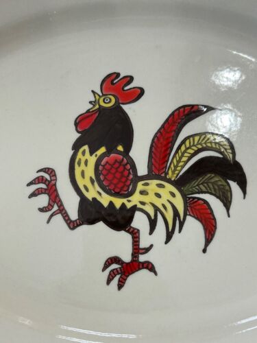 Vintage Metlox Poppytrail Red Rooster Serving Platter 13 ½” & 2-7 ½” Salad Plate - Picture 3 of 11