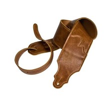 3" Premium Aged Leather with Leather Backing Guitar Strap Cognac