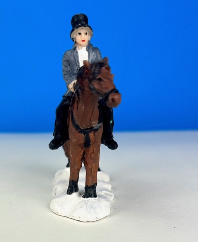Christmas Village Horse and Gray Rider Figure - Person with Black Hat on Horse - Picture 2 of 6