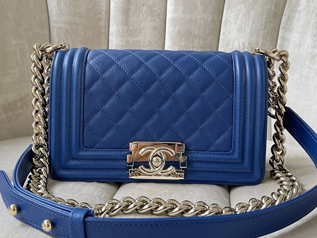 Excellent Used Authentic CHANEL 20P Blue Calfskin SMALL boy Flap bag w Receipt eBay #20 Excellent Used Authentic CHANEL 20P Blue Calfskin SMALL boy Flap bag w Receipt eBay