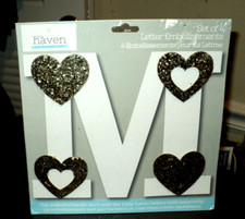 LITTLE HAVEN Letter Embellishment Patches: BRAND NEW: Set Of 4: Glitter Hearts