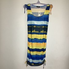 CBR Womens Sleeveless Blue & Yellow Tie Dye Dress Sz Large NWT