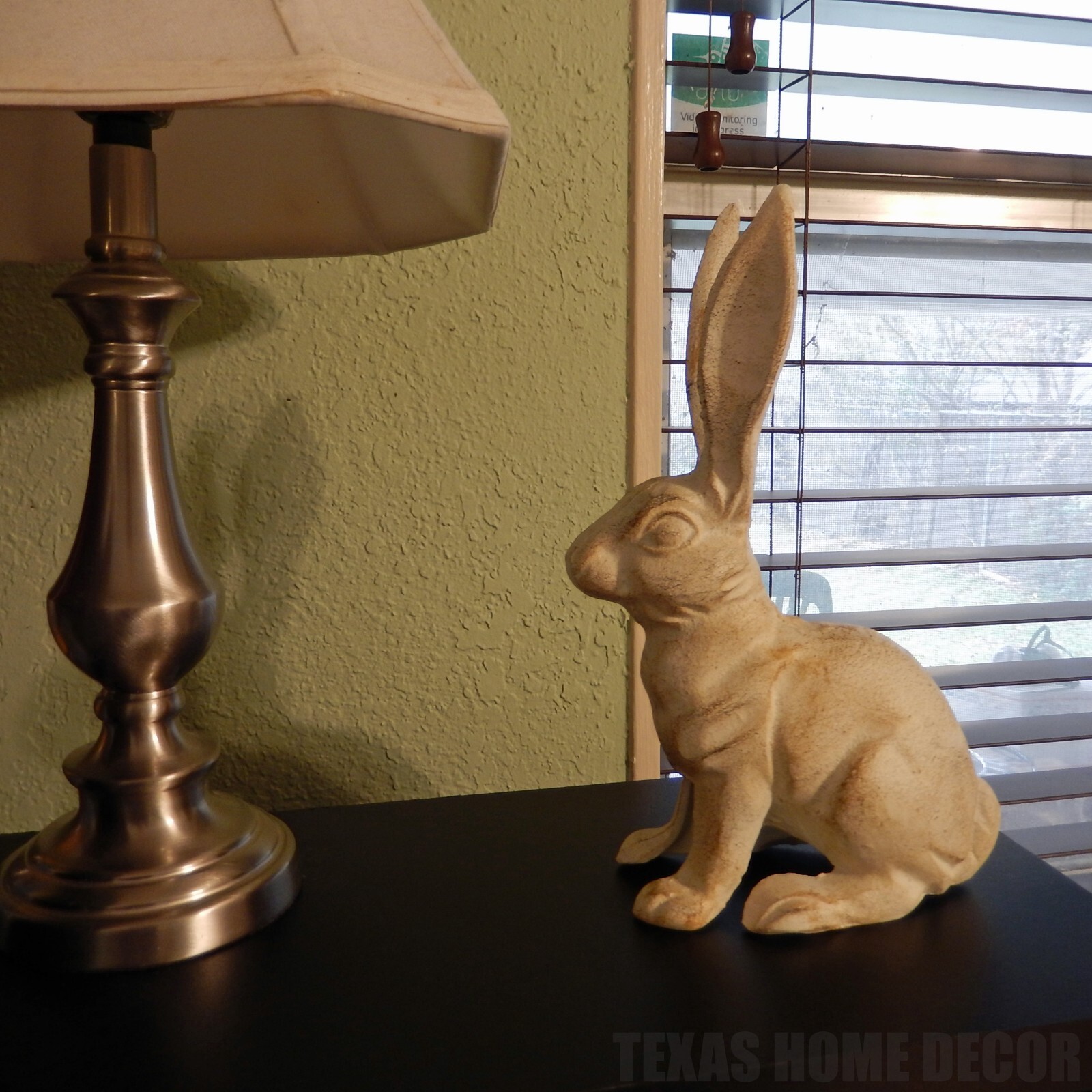 Large Rabbit Figurine Garden Statue Heavy Duty Cast Iron Antique White ...