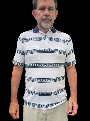 Vintage Mens Polo Shirt Striped 80s Stiched Stripes Surf Prep