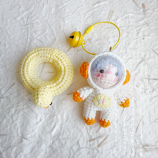 Handmade Crochet Keychain Astronaut  Purple Heart Unique Bag Charms  Gifts