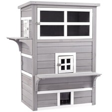 3-Story Cat House Feral Cat Shelter, Outdoor Kitten Condo,Jumping Platforms