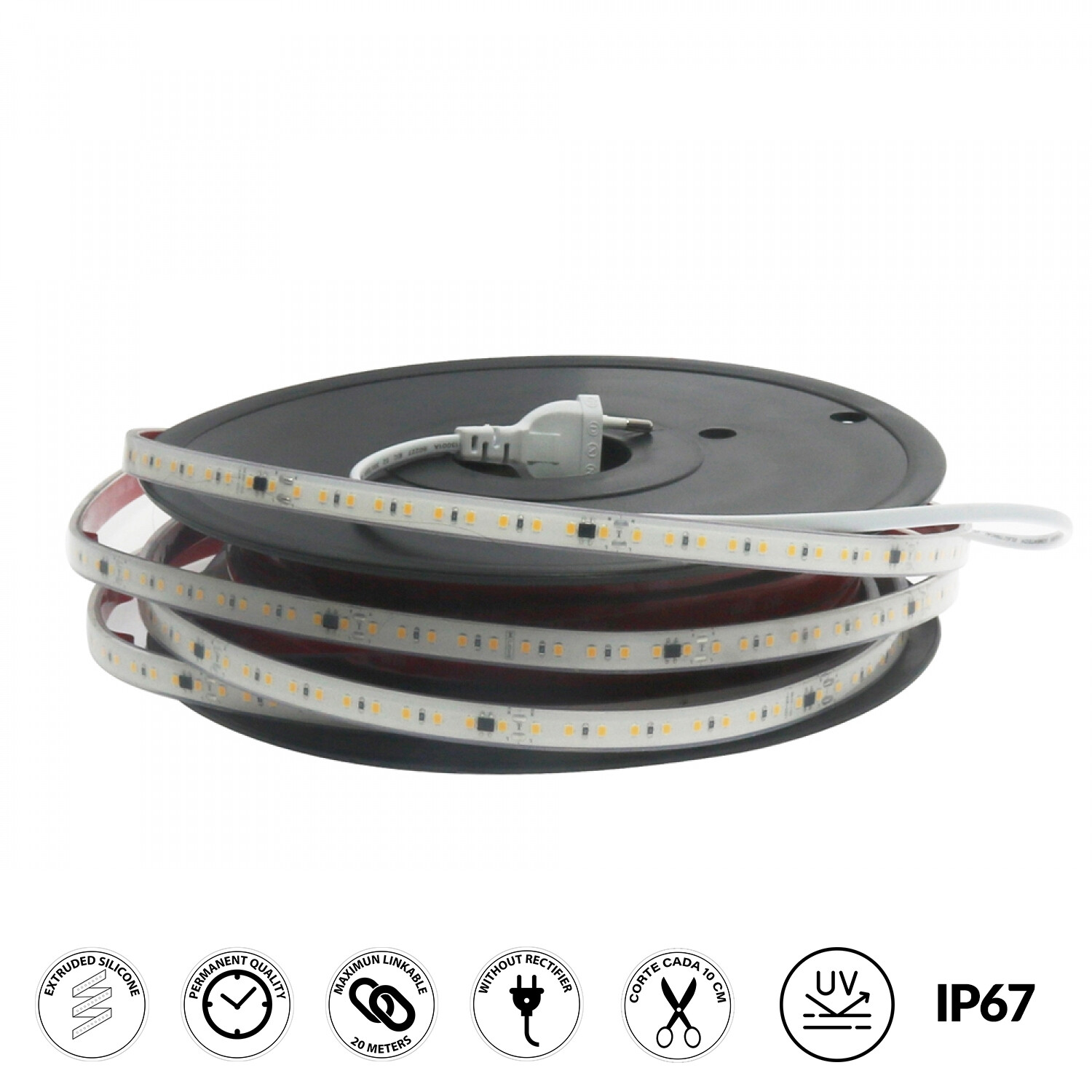Bande LED IP67 étanche 20 mètres ruban 220V haute luminosité 12W/m