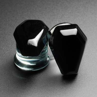 Schwarzer Sarg Gesichts Glas Doppel Flare Plug | Glas Ohr Dehnungsstecker