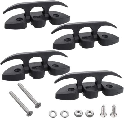 VTurboWay 4 Pack 5'' Folding Cleat, Flip-up Dock Cleat w' Long Screws Black 