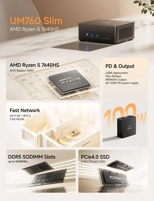 MINISFORUM UM760 Slim Mini PC AMD Ryzen 5 7640HS Processor Mini
