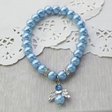 First Communion 12PCS Glass Pearl Angel Bracelet Christening Baby Shower JA318BL