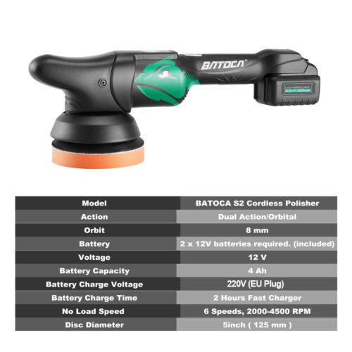 BATOCA S2 Auto Poliermaschine Akku Polierer Set 125mm Polierschwamm 2x 4Ah Akkus - Bild 3 von 19