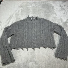 OAK + FORT Oversized Crop Sweater Chunky cable Knit Wool Blend, Size OS Gray