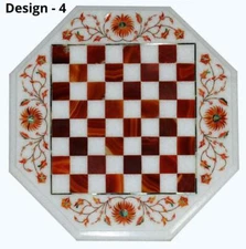 18'' antique white Marble chess Table Top Inlay children game jhf