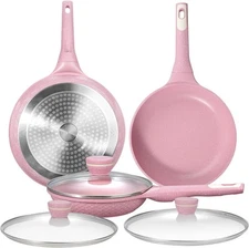6-Piece Nonstick Frying Pan Set Pink-8/10/11/with Lid, Lid 