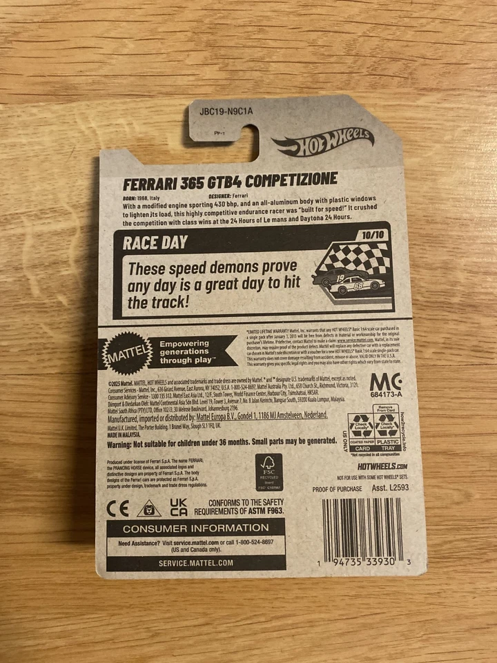 Hot Wheels Ferrari 365 GT4B Competizione Yel PERSONALIZADO Super Real Rider Rueda Intercambio Foto 4 de 4