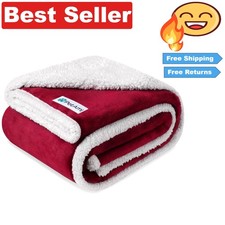 Luxurious Waterproof Pet Blanket 60x40 - Reversible Sherpa Fleece - Wine Red
