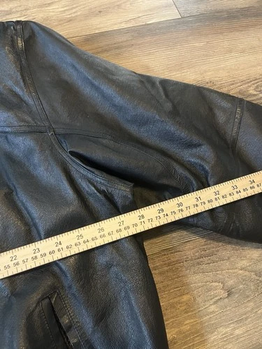 Vintage Quality Gino Leather Jacket Black Bomber Collared Coat 3XL Excellent image 5