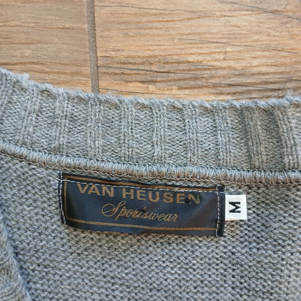 Cardigã Vintage Van Heusen Suéter Feminino Cinza Médio Ilha Justa Colete de Malha EUA - Imagem 3 de 4