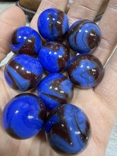 Lot Of 9 Blue Brown Amber Large Shooter Marbles Vintage Swirl