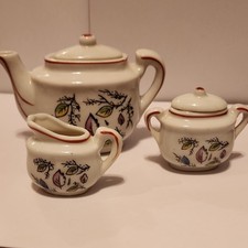 Vintage Japan Miniature Tea Set Teapot w/ Lid, Sugar Bowl with Lid, and Creamer