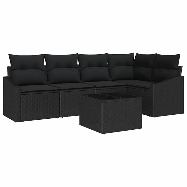 Gartensofa Set Poly-Rattan Schwarz Mit 6 Kissen Outdoor Sitzgruppe-image