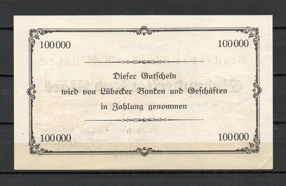 Lübeck - Brückenbau Flender AG - 100000 Mark - kassenfrisch - Rarität - Bild 2 von 2