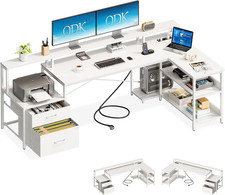 Scrivania Con Cassetti, 189.3×100Cm Grande Scrivania Angolare Reversibile Con 2 