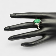 Vintage Sterling Silver Malachite Ring Size 7.5 Green Gemstone Oval Cabochon 925