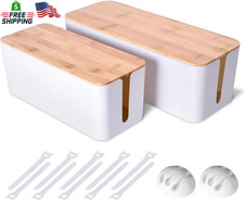 2-Pack Large Wooden Style Cable Management Box Cord Organizer White