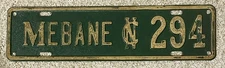 1928 MEBANE North Carolina City license plate Topper Tag - Repainted-Used #294