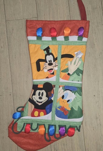 Vtg Disney 3D Felt Christmas Stocking Mickey Donald Goofy in Windows 90's 19"