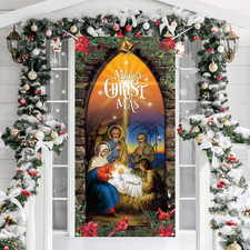 Christmas Decoration Outdoor Religious Door Cover Holy Nativity Front Door Hangi