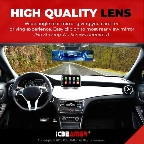 Universal ICBEAMER 400MM Flat Blue Tint Interior Clip On Rear View Mirror A460 - Picture 3 of 8