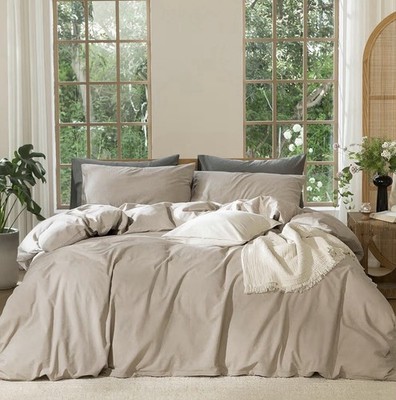 MooMee Twin Duvet Cover Set 68x90 100% Washed Cotton Taupe Linen-Like Soft