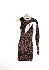 NEW PrettyLittleThing Mini Dress Women Sz 2 Brown Leopard Holiday Long Sleeve