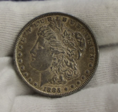 1885 US Morgan Silver Dollar $1 AU (Cleaned, Retoned)