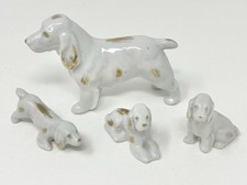 Vintage Spaniel? Dog Mom & Puppies Figurine Germany Spotted Gold Accents MCM