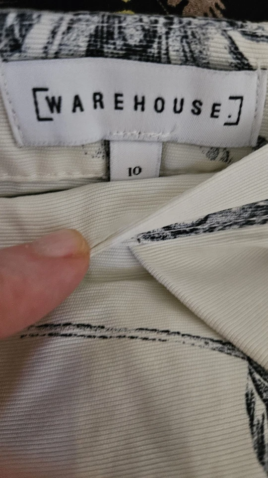 Warehouse Ivory and Black Floral Pleated Midi Cotton A Line Skirt Size 10 - Image 3 of 4