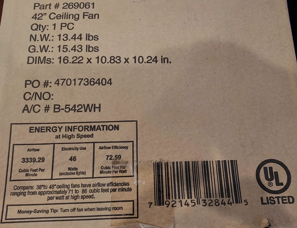 Seasons 42” Ceiling Fan 4 Blades White #269061 - Image 3 of 3