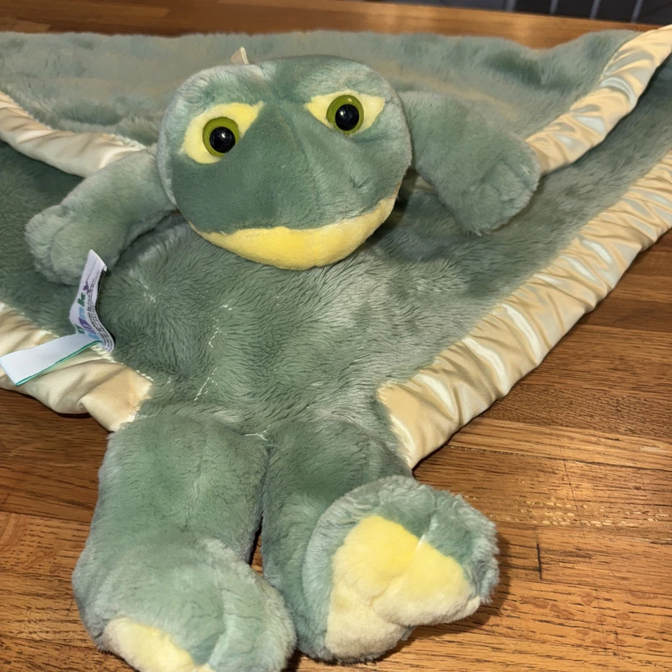 My Banky Frog PADDY Green Satin Edge Yellow Plush Backing Security Blanket lovey - Image 2 of 4