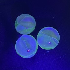 3 Vintage Uranium Glass Blue Cat Eye Marbles UV Reactive GLOWS Fluorescent Gree