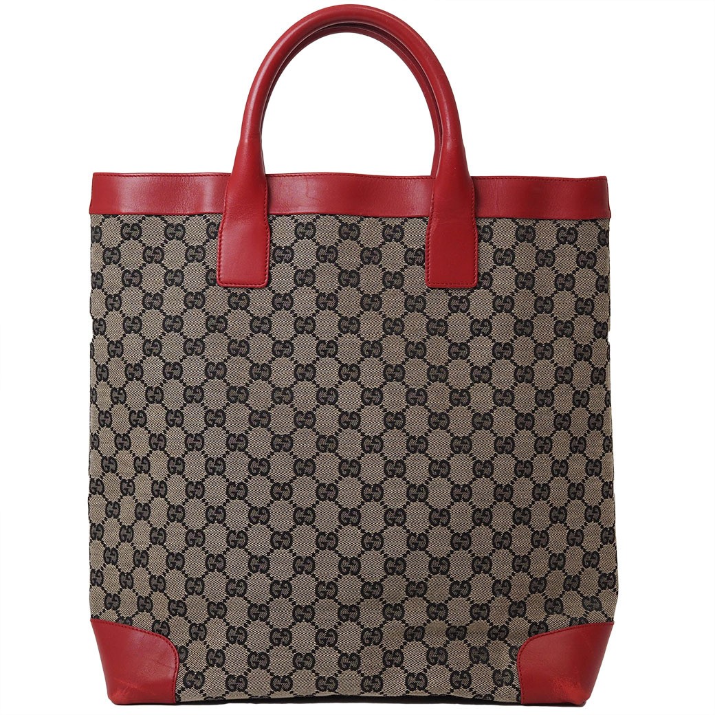 GUCCI Old GG Canvas Red Leather Tote Handbag 361356 Model 0021121