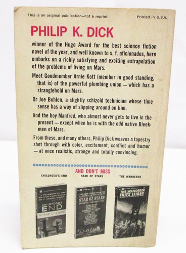 MARTIAN TIME-SLIP by PHILIP K. DICK PAPERBACK FIRST BALLANTINE PRINTING - Imagen 3 de 6