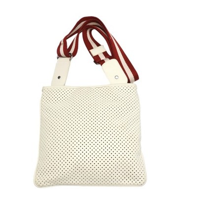 BALLY Diagonal Shoulder belt Shoulder Bag Punching leather white Women