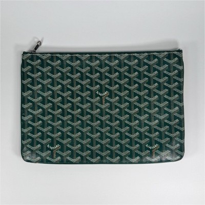 Goyard Green Senat Goyardine Zip Clutch Logo Accent Silver Hardware Women's Bag