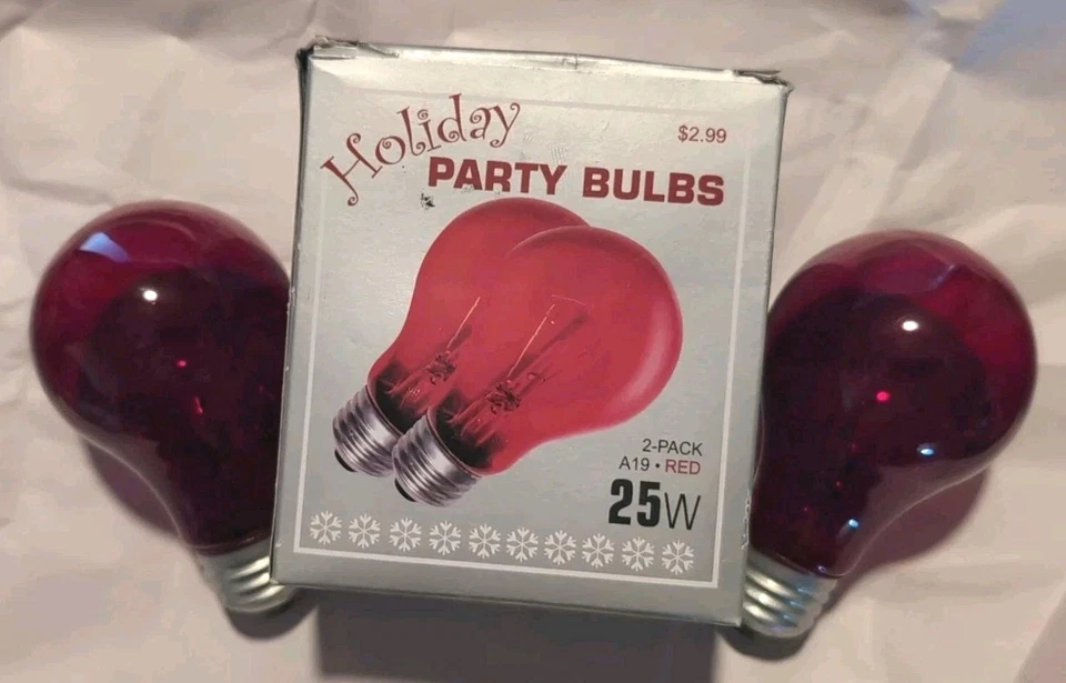 RED BULBS Translucent 2pak 25W A19 Holiday PARTY  1000hrs Medium Base #5800 - Image 2 of 4