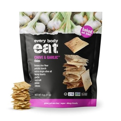 Snack Cracker Thins - Gluten Free, Vegan, 4 Ounce (Pack of 1) Chive & Garlic