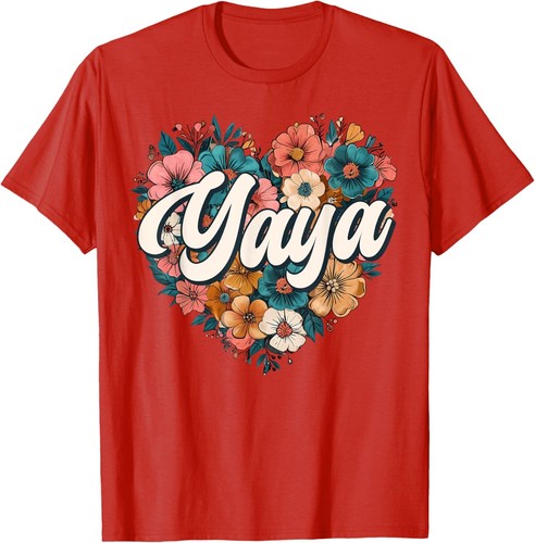 Yaya Floral Heart Flower Mother's Day Vintage Retro T-Shirt Hoodie - Picture 13 of 18